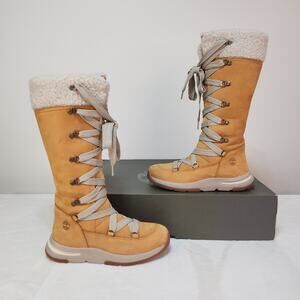 Cabincore Knee High Timberland Boots 6 Wheat Nubuck Shearling Gorpcore Apres Ski